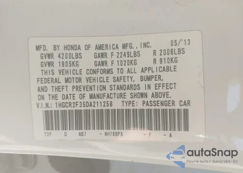 2013 Honda Accord Lx from USA, damaged, VIN 1HGCR2F35DA211258